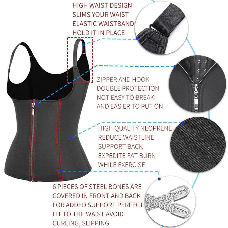 Womens Underbust Corset Waist Trainer Corset Vest Shapewear Slimming Body  Shape Waist Cincher with Zipper Adjustable Straps For Weight Loss