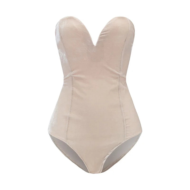 Women's beige velvet bodysuit for stylish looks and bodycon dress