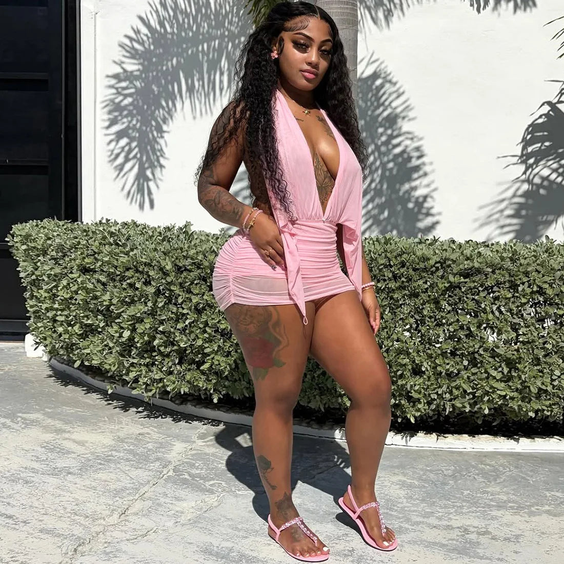 Pink VacationGrabs wrap mini and bodycon dress for summer outings