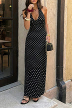 Women's black polka dot maxi and bodycon dress for summer gatherings