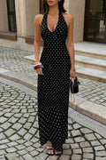 Women's black polka dot halter neck and bodycon dress for summer outings