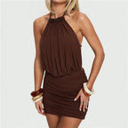 Brown halter neck bodycon dress for summer parties and events
