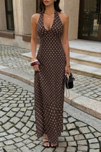 Brown polka dot women's dress and bodycon dress for summer events