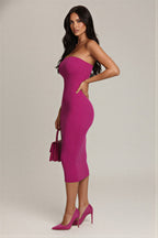 Pink strapless bodycon dress, perfect for evening events