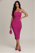 Pink strapless midi bodycon dress for stylish summer outings