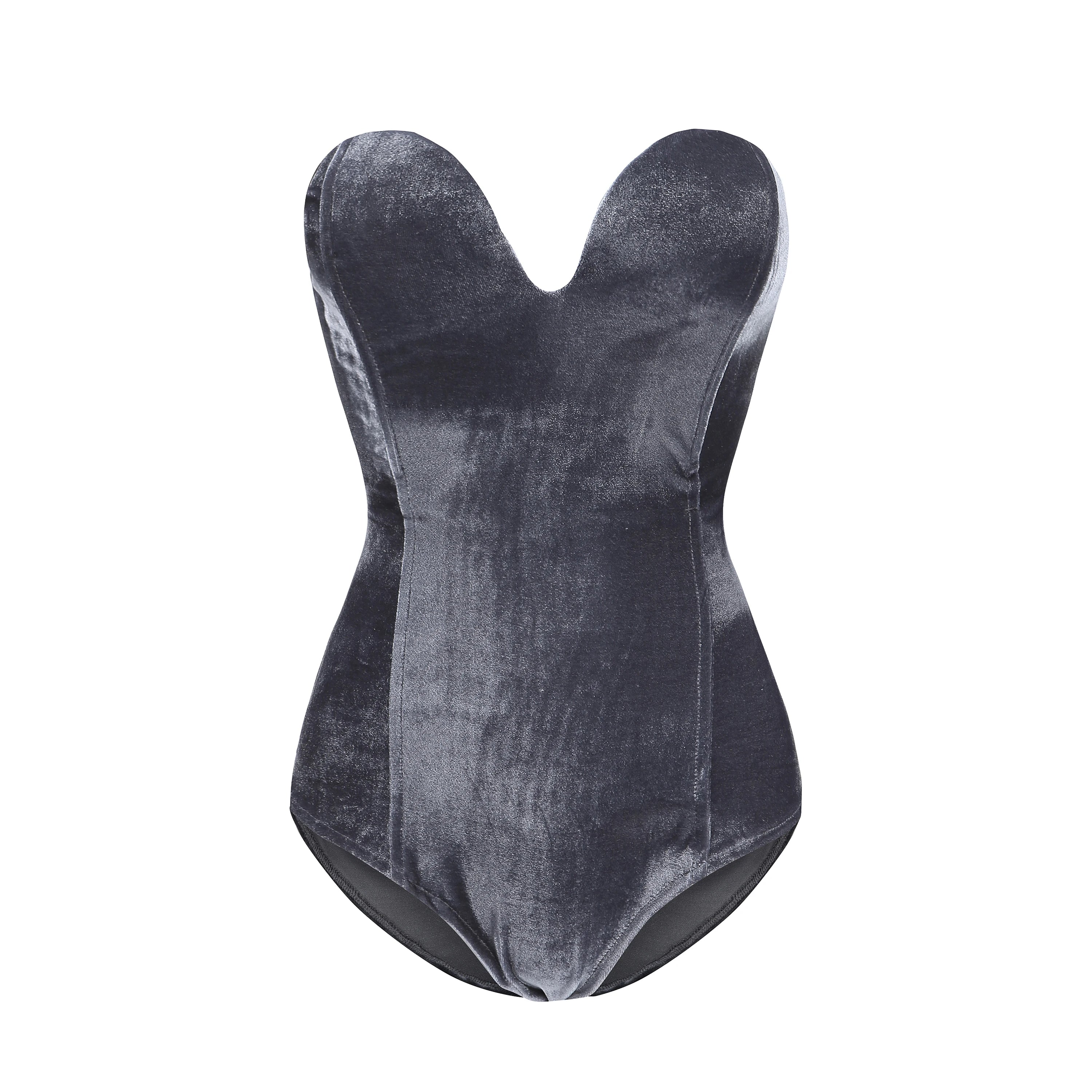 Women's dark gray velvet swimsuit and bodycon dress for beach outings