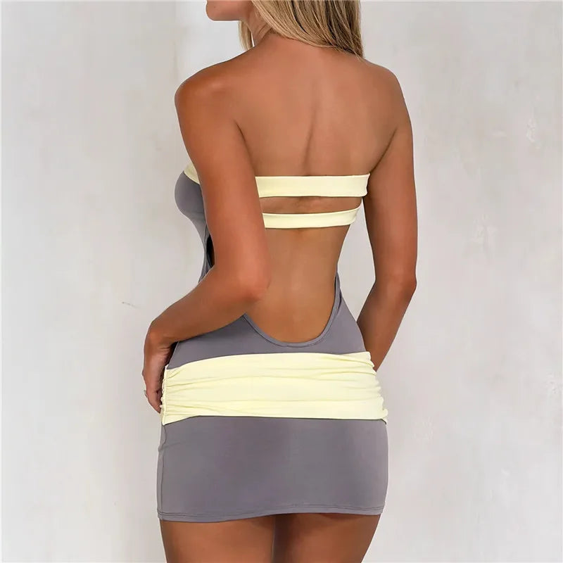 Women's gray and yellow bodycon dress, perfect for summer parties