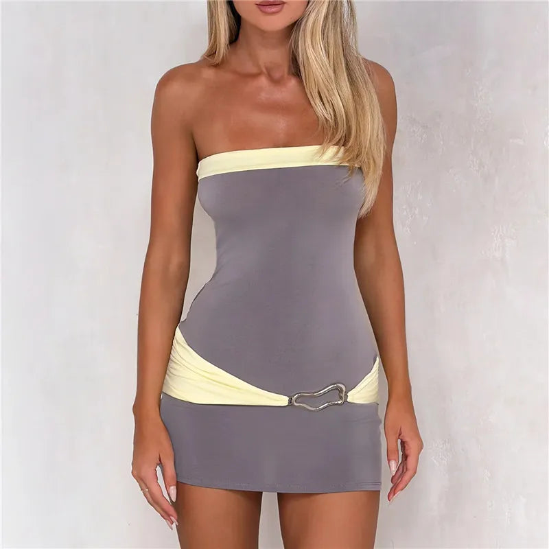 Women's gray and yellow bodycon dress, perfect for summer parties