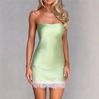 Women's green strapless bodycon dress with lace trim for summer parties