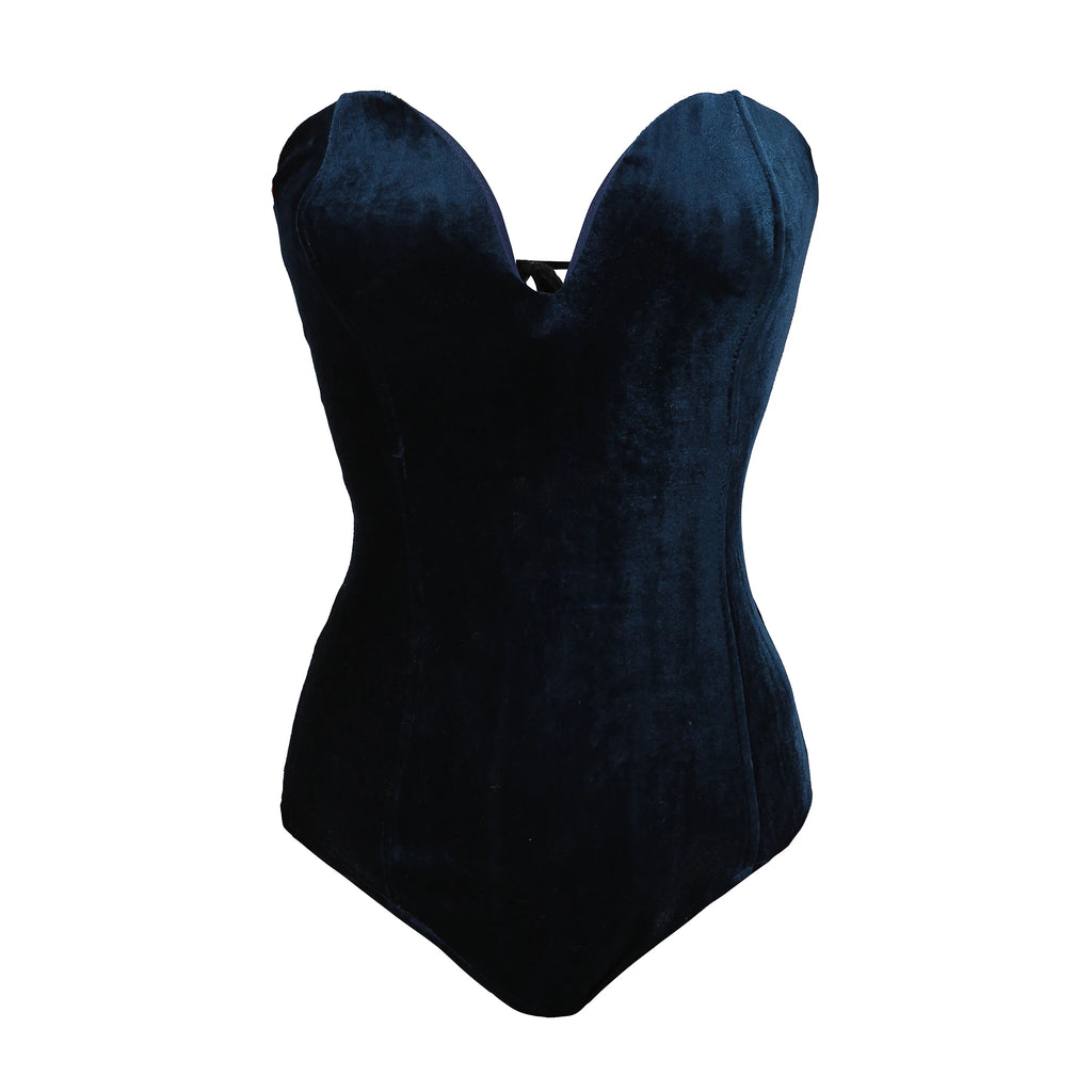 Women's velvet navy bodysuit for stylish outings and bodycon dress
