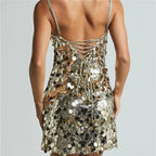 Women's gold sequin bodycon dress, perfect for party wear.