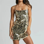 Women's gold sequin mini dress for parties and bodycon dress