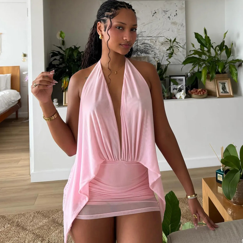 Women's pink halter neck cover-up and bodycon dress for summer outings