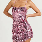 Women's pink sequin mini beach cover-up and bodycon dress