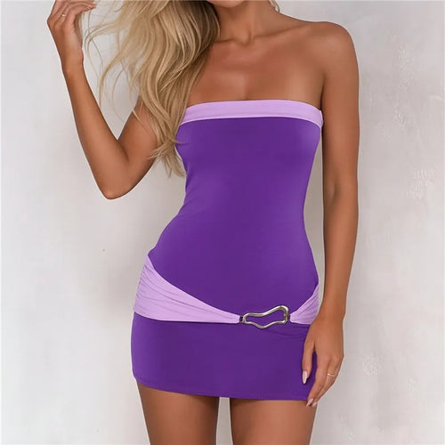 Purple strapless women's mini and bodycon dress for summer events