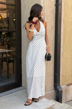 Women's polka dot maxi dress in white for casual outings and bodycon dress