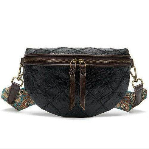 Stylish black bohemian crossbody bags with patterned adjustable straps for casual outings