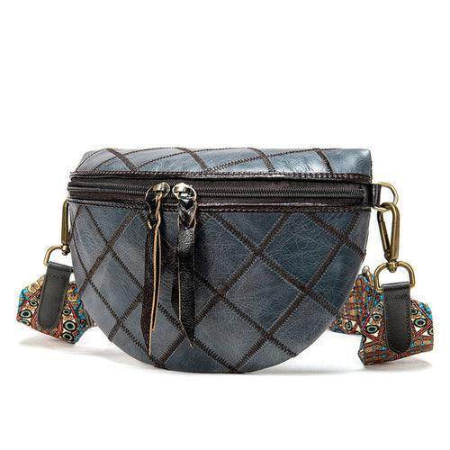 Blue bohemian crossbody bags with intricate patterned straps and zippered closure for a stylish look