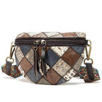 Bohemian crossbody bags featuring a unique patchwork design with vibrant straps for stylish convenience