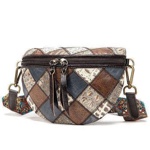 Bohemian crossbody bags featuring a unique patchwork design with vibrant straps for stylish convenience