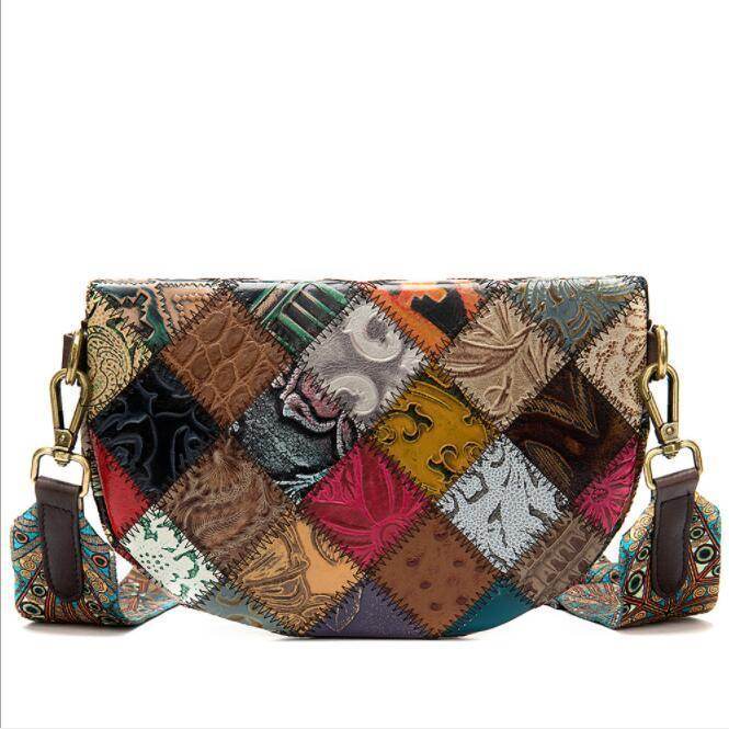 Multicolored patchwork bohemian crossbody bags with stylish shoulder strap for trendy outfits
