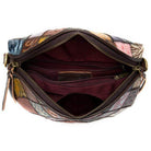 Open view of VacationGrabs bohemian crossbody bags with multiple compartments and colorful patchwork design