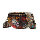 Colorful bohemian crossbody bag with intricate patchwork and adjustable strap for casual outings