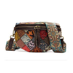 Colorful bohemian crossbody bag with intricate patchwork and adjustable strap for casual outings
