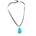 Turquoise bohemian style necklace on a black ribbon, featuring a unique stone pendant