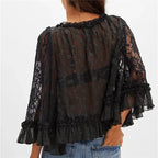 Women's black boho blouse, lightweight lace for casual outings