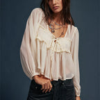Women's cream boho blouse, lightweight fabric, perfect for casual outings
