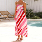 Women's striped boho bride dress in pink and red for summer events