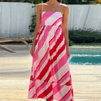 women's striped boho bride dress in pink, perfect for summer occasions
