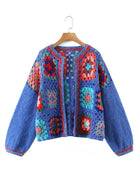 Women's Sweaters Boho Colored Flower Patch Handmade Crochet Cardigan