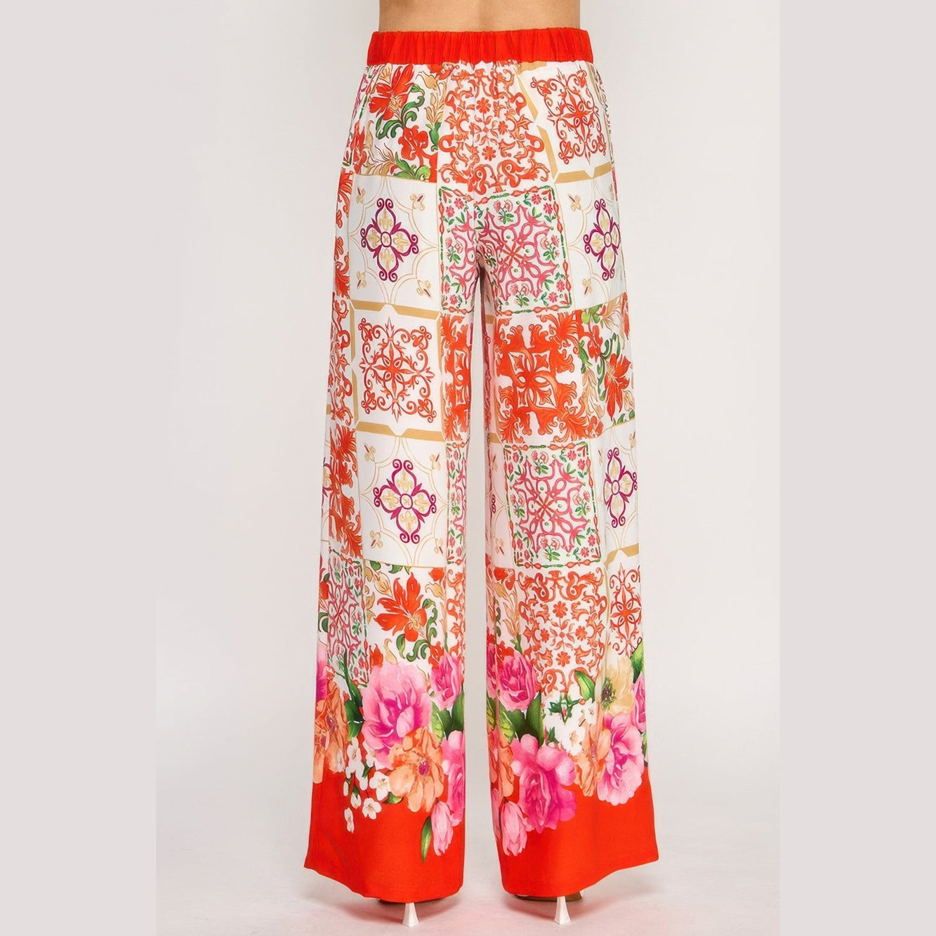 VacationGrabs women's boho elastic waist trousers with colorful floral and geometric patterns
