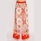 VacationGrabs women's boho elastic waist trousers with colorful floral and geometric print