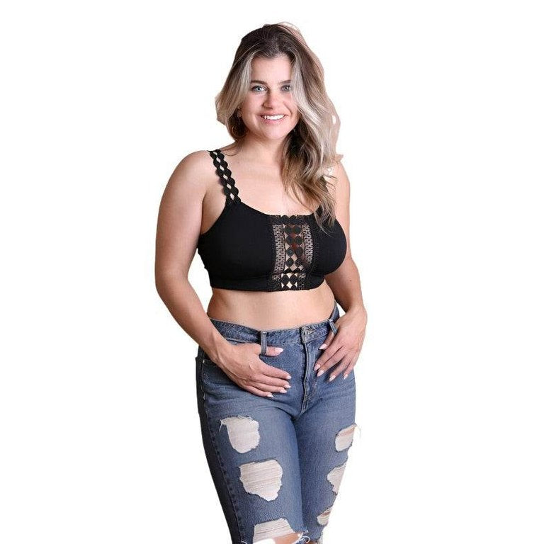 Boho Eye Lace Applique Bralette Plus Size - VacationGrabs