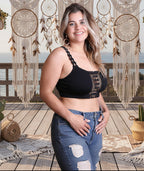 Boho Eye Lace Applique Bralette Plus Size - VacationGrabs