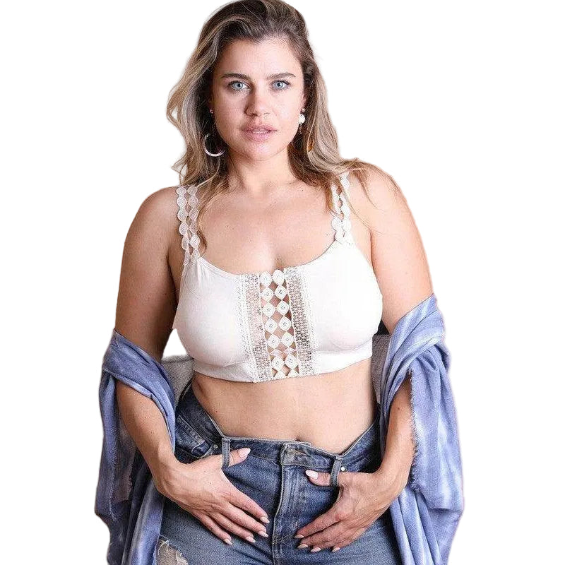 Boho Eye Lace Applique Bralette Plus Size - VacationGrabs