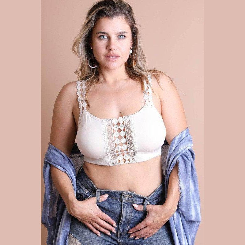 Boho Eye Lace Applique Bralette Plus Size - VacationGrabs