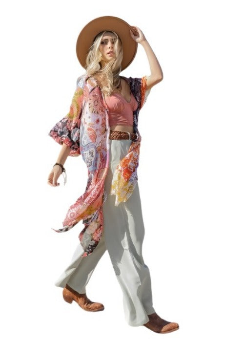 Women's Shirts Boho Floral Patchwork Kimono