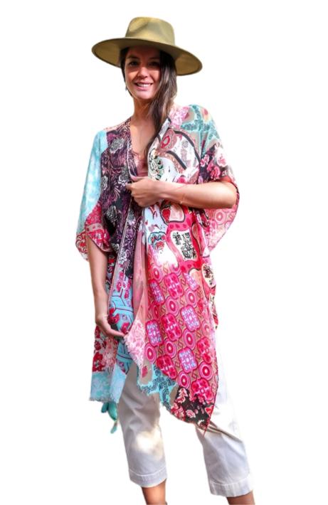 Women's Shirts Boho Floral Patchwork Kimono