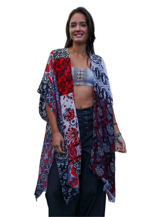 Women's Shirts Boho Floral Patchwork Kimono