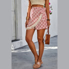 VacationGrabs boho fringe shorts for women in red patterned fabric with white fringe detail