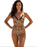 VacationGrabs boho geometric print monokini with cut-out design and adjustable straps for women