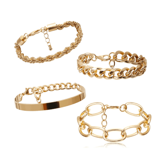 Collection of boho gold charm bracelets featuring various styles and textures for women