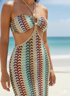 VacationGrabs Boho Maxi Bikini Set featuring a colorful bandeau top and stylish skirt for beachwear
