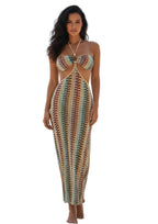 VacationGrabs boho maxi bikini set featuring a colorful patterned swimsuit and matching cover-up dress