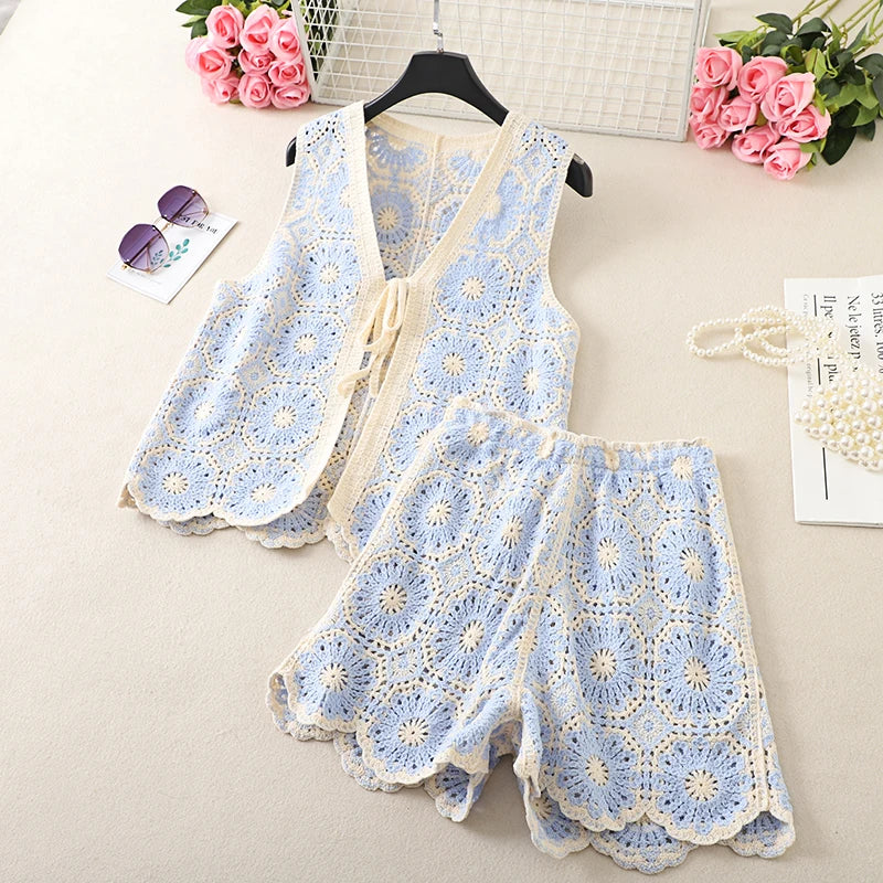 Women's boho outfit for women, lace crochet set, perfect for summer outings