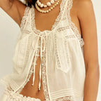 women's white lace top, lightweight fabric, casual boho outfit for women